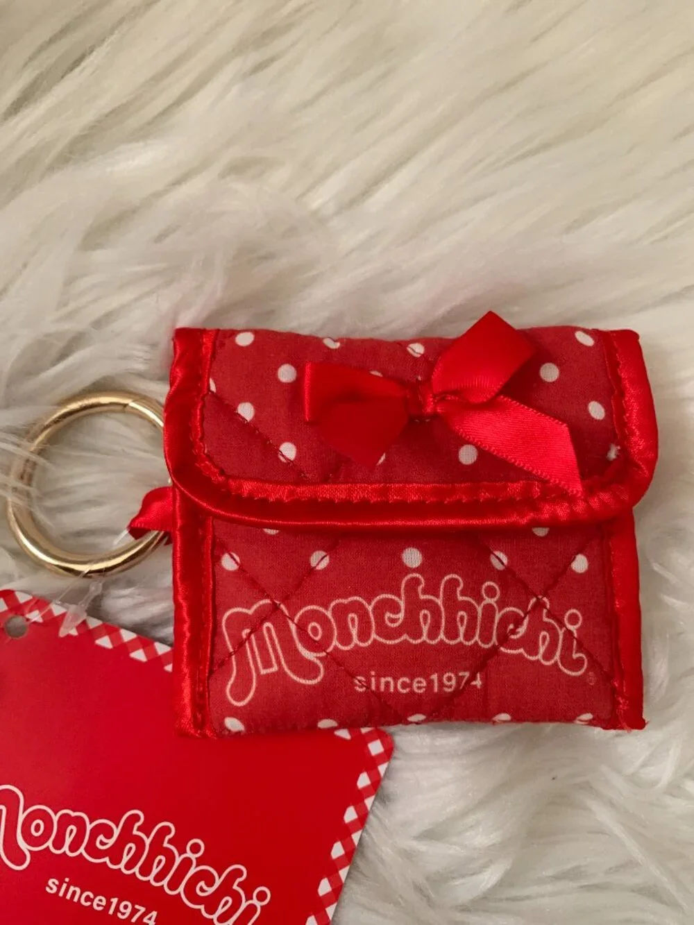 SONIX X Monchhichi Polka Dot Quilted Earbud Case Coin Keychain in Red/White
